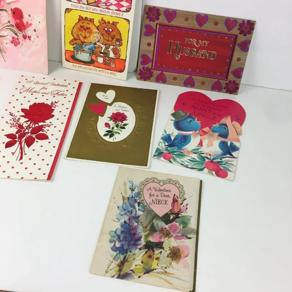 Vtg lot of 9 Used Valentines Day Greeting Cards Upcycle Scrapbook Repurpose READ
